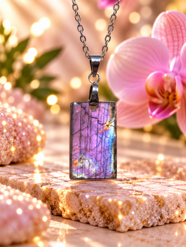 Pendentif en labradorite spectrolite sur chaîne en acier inoxydable N°14
