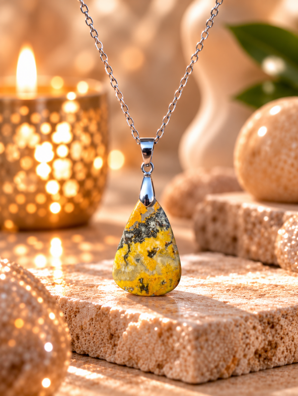 Pendentif en jaspe Bourbon sur chaîne en acier inoxydable n°7
