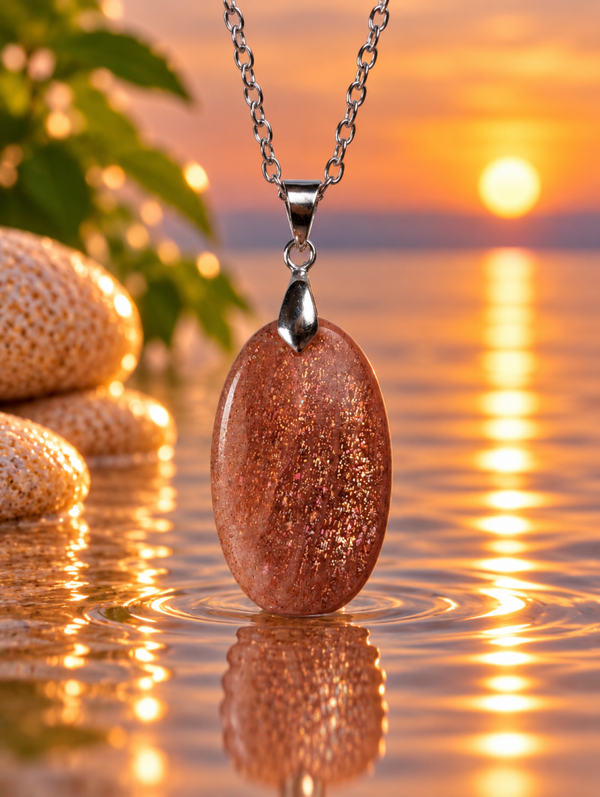 Pendentif en pierre de soleil sur chaîne en acier inoxydable n°9