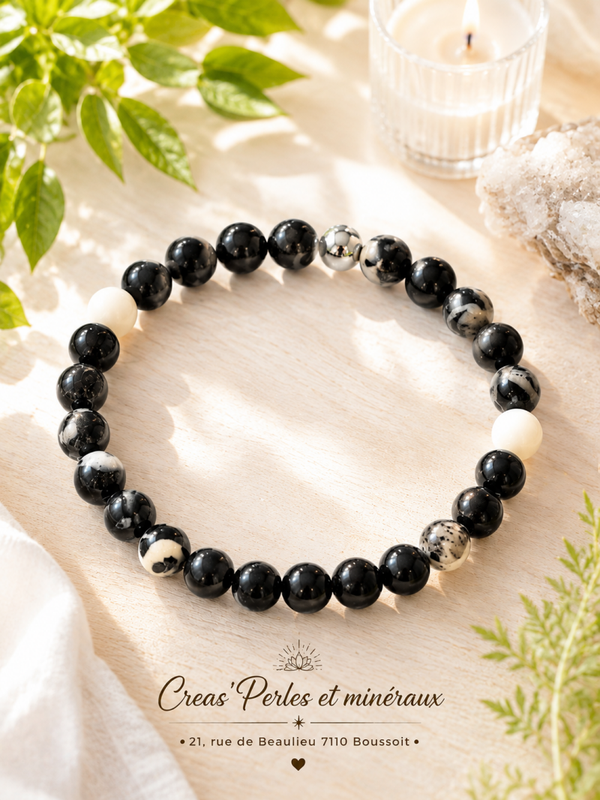 Bracelet en jaspe zèbre noir A+