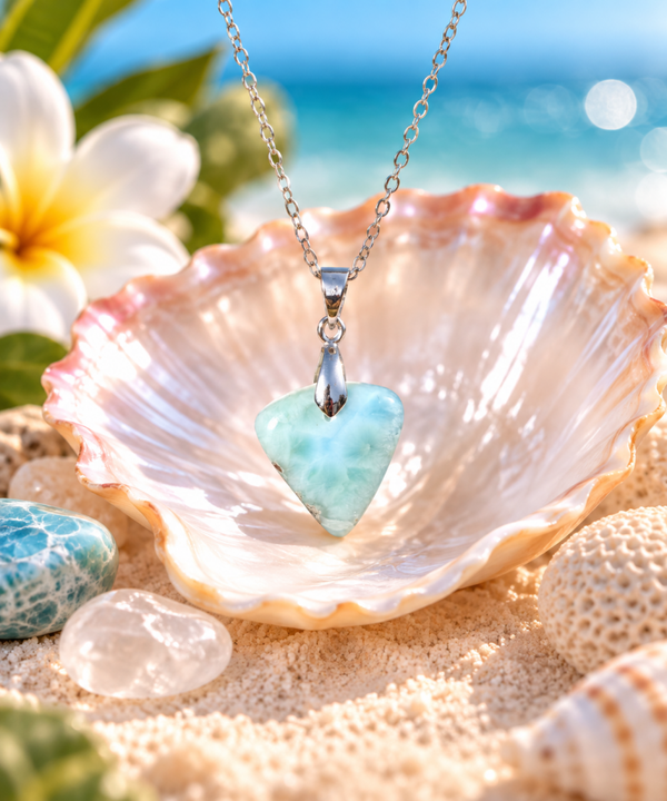 Pendentif en larimar sur chaîne en acier inoxydable N°10
