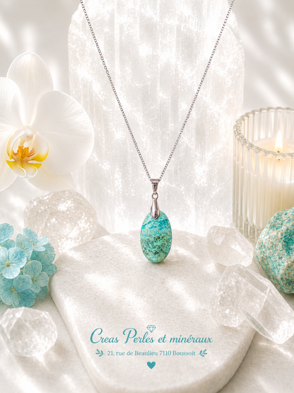 Pendentif en chrysocolle AA sur chaîne en acier inoxydable n°4