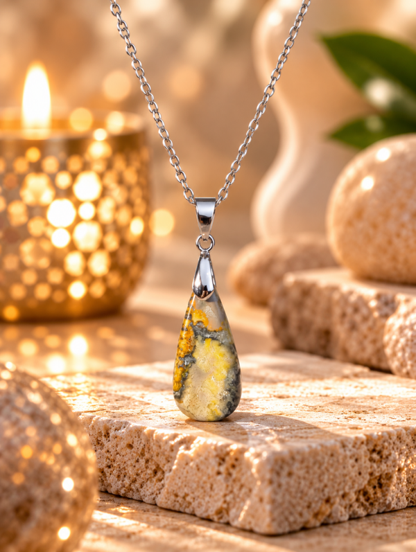 Pendentif en jaspe Bourbon sur chaîne en acier inoxydable n°3