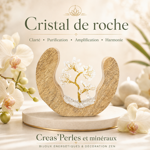Arbre du bonheur sur bois en cristal de roche