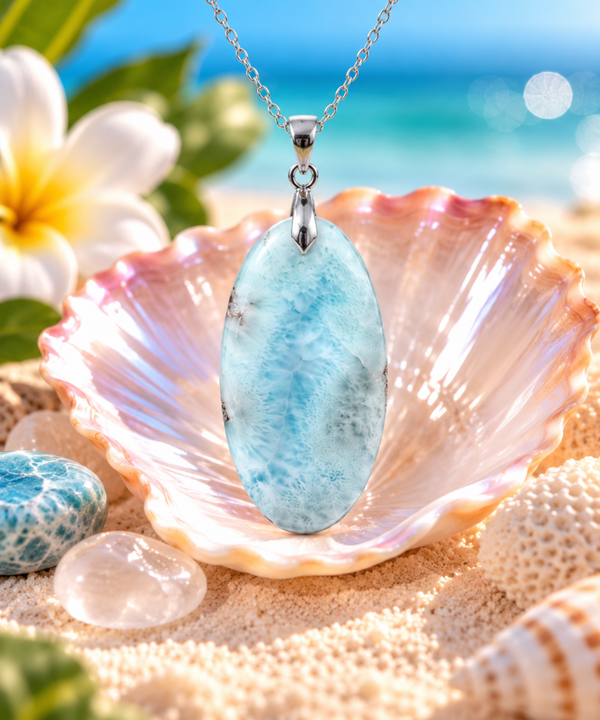 Pendentif en larimar sur chaîne en acier inoxydable n°4