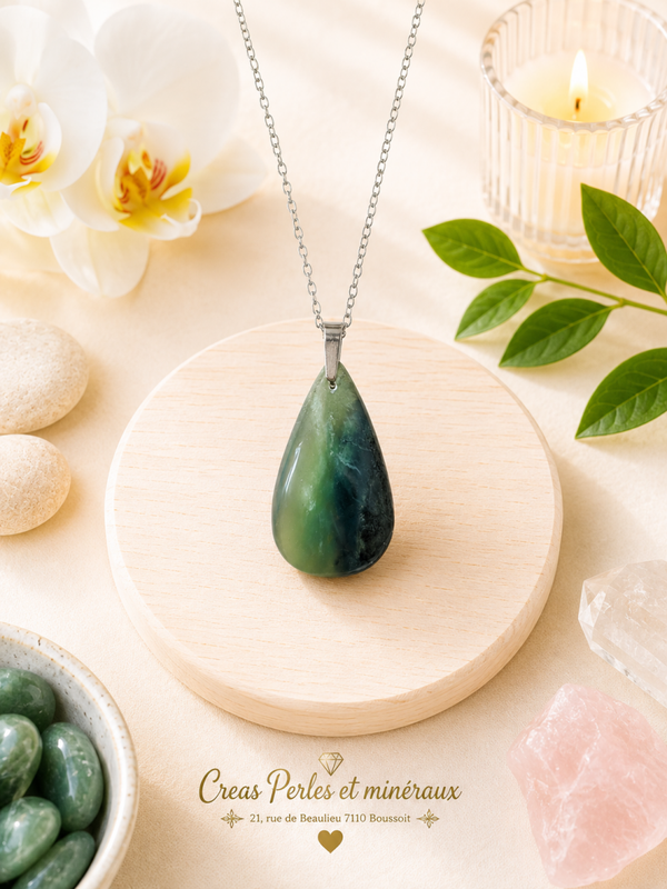Pendentif en jade néphrite sur chaîne en acier inoxydable n°3