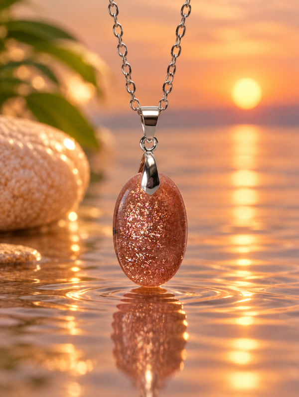 Pendentif en pierre de soleil sur chaîne en acier inoxydable n°3