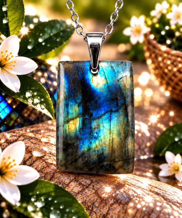 Pendentif en labradorite sur chaîne en acier inoxydable N°2