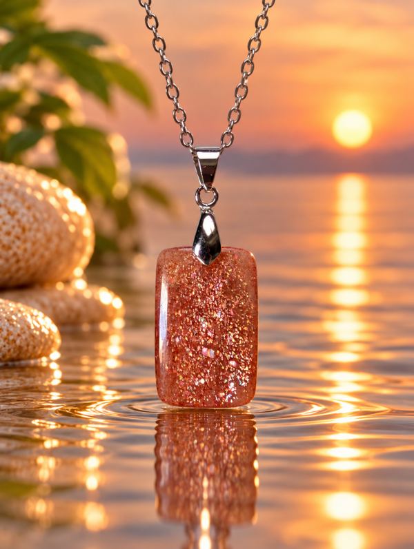 Pendentif en pierre de soleil sur chaîne en acier inoxydable n°5