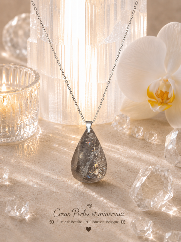 Pendentif en pierre de lune noire AA sur chaîne en acier inoxydable n°2