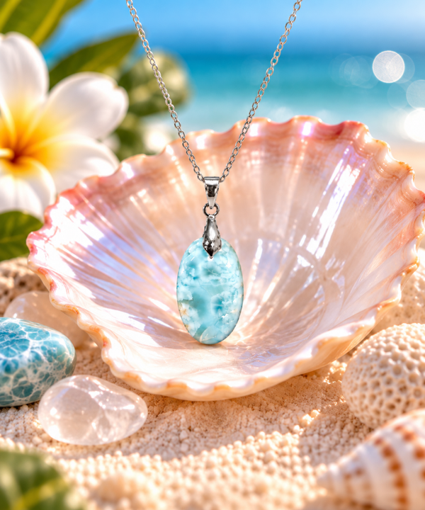 Pendentif sur chaîne en acier inoxydable larimar N°1