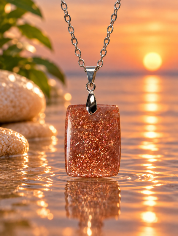 Pendentif en pierre de soleil sur chaîne en acier inoxydable n°4