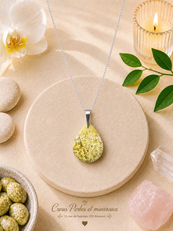 Pendentif en opale verte A+ sur chaîne en acier inoxydable n°4