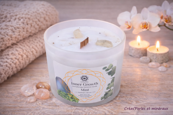 Bougie Green Tree 'Croissance intérieure' Pierre de Lune + Menthe 256g