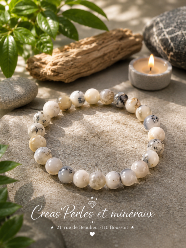 Bracelet en agate merlinite/dentririque