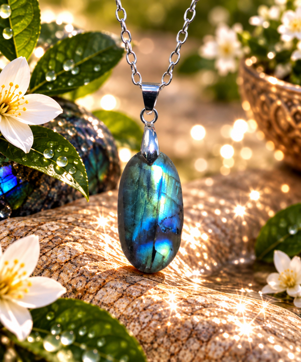 Pendentif en labradorite sur chaîne en acier inoxydable N°13