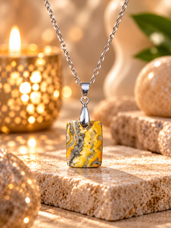Pendentif en jaspe Bourbon sur chaîne en acier inoxydable n°1