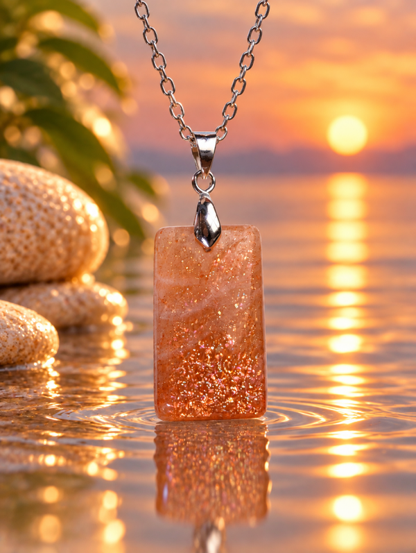 Pendentif en pierre de soleil sur chaîne en acier inoxydable n°7