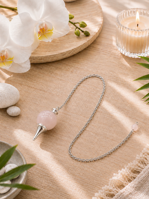 Pendule boule en quart rose
