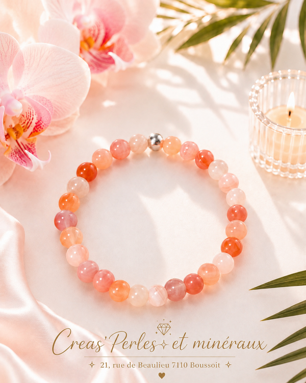 Bracelet en agate de Botswana rose AA