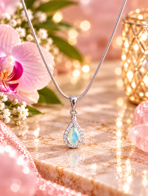 Pendentif en opale – Argent 925 rhodié ✨