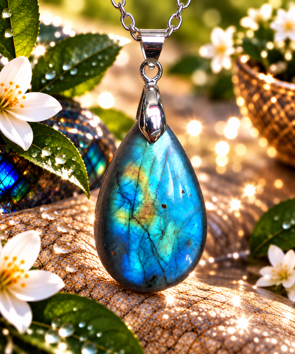 Pendentif en labradorite sur chaîne en acier inoxydable N°23