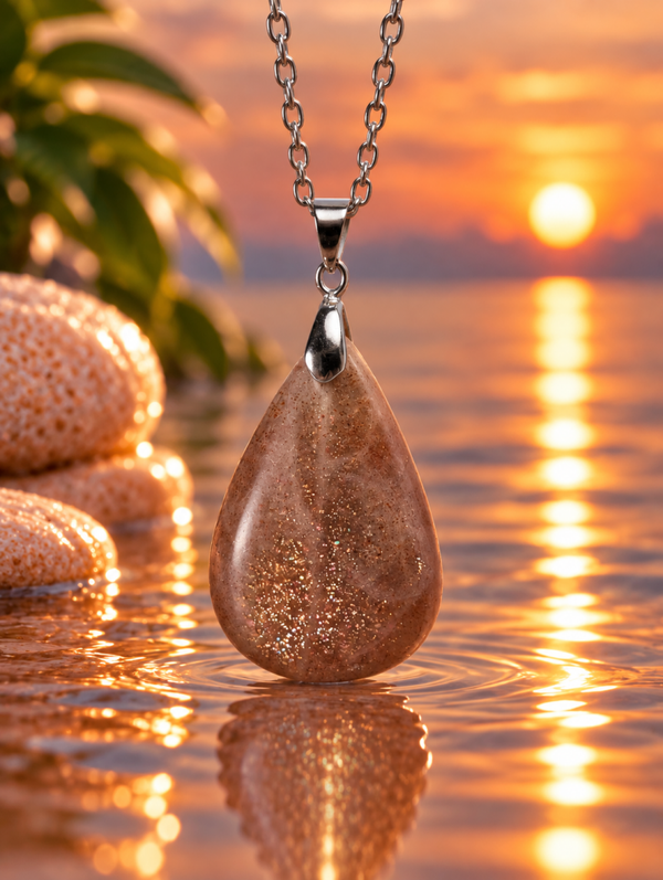 Pendentif en pierre de soleil sur chaîne en acier inoxydable n°10