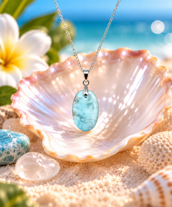 Pendentif en larimar sur chaîne en acier inoxydable N°2