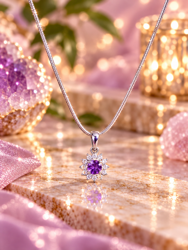 Pendentif en améthyste - argent rhodié 925/1000