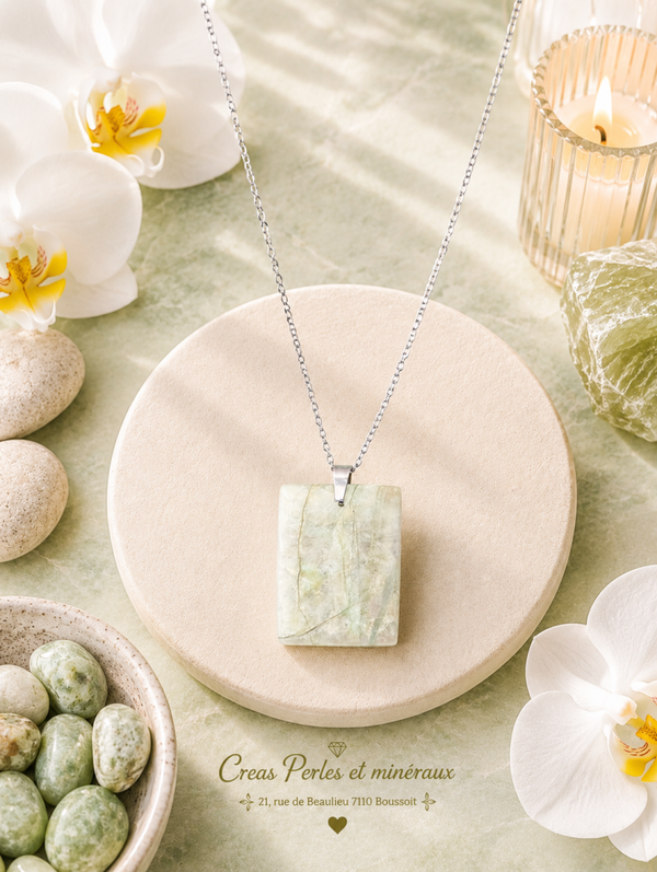 Pendentif en garniérite A+ sur chaîne en acier inoxydable n°1