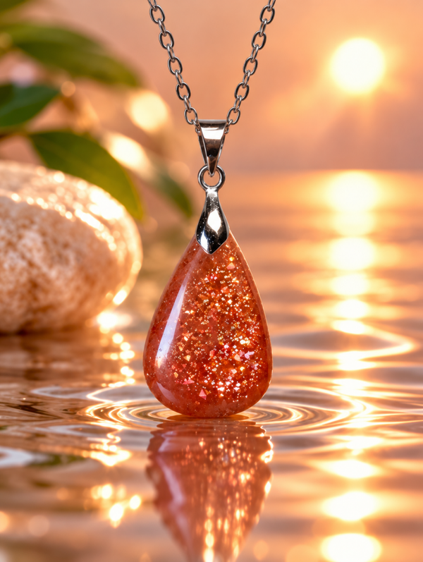 Pendentif en pierre de soleil sur chaîne en acier inoxydable n°1