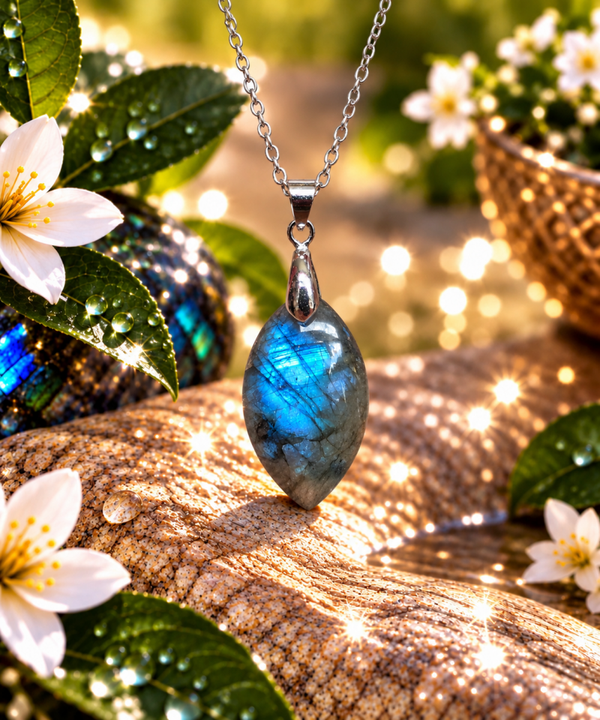Pendentif en labradorite sur chaîne en acier inoxydable N°22