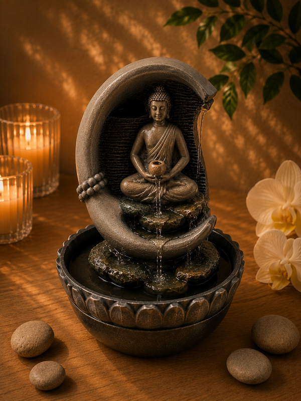Fontaine Résine Bouddha Méditation sur Main 29cm