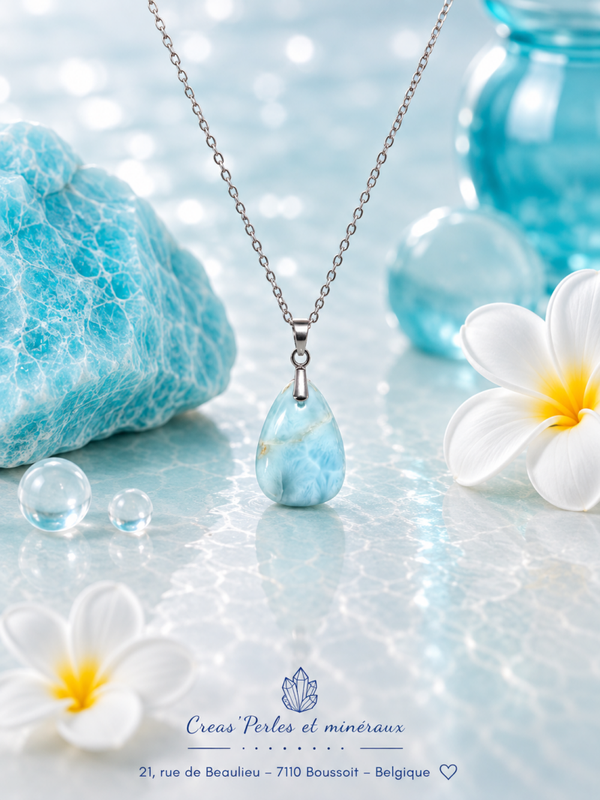 Pendentif en larimar sur chaîne en acier inoxydable N°3
