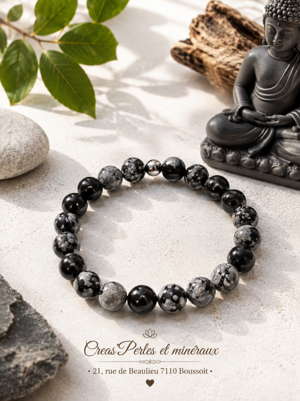 Bracelet en obsidienne neige A+