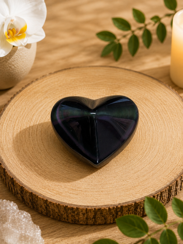 Galet cœur obsidienne œil céleste n°1