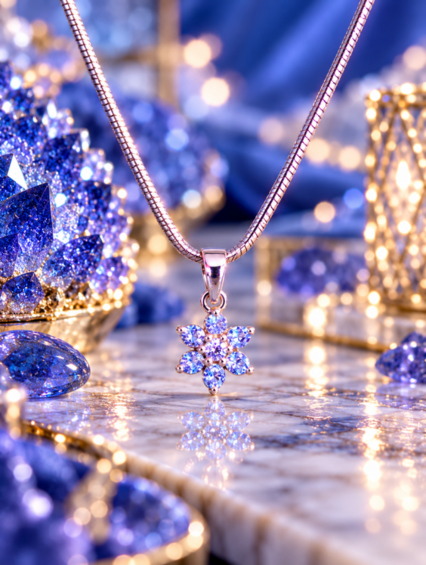 Pendentif fleur en tanzanite – Argent 925 rhodié 💙