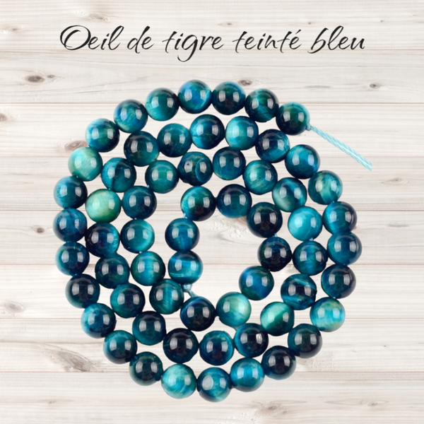 Perle en oeil de tigre teinté bleu 8mm