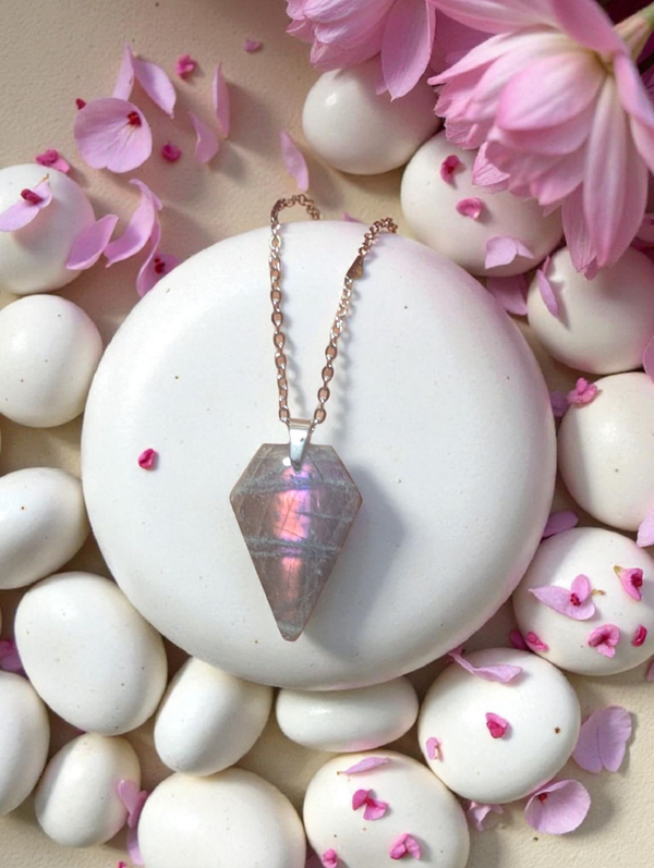 Pendentif en labradorite spectrolite sur chaîne en acier inoxydable N°1