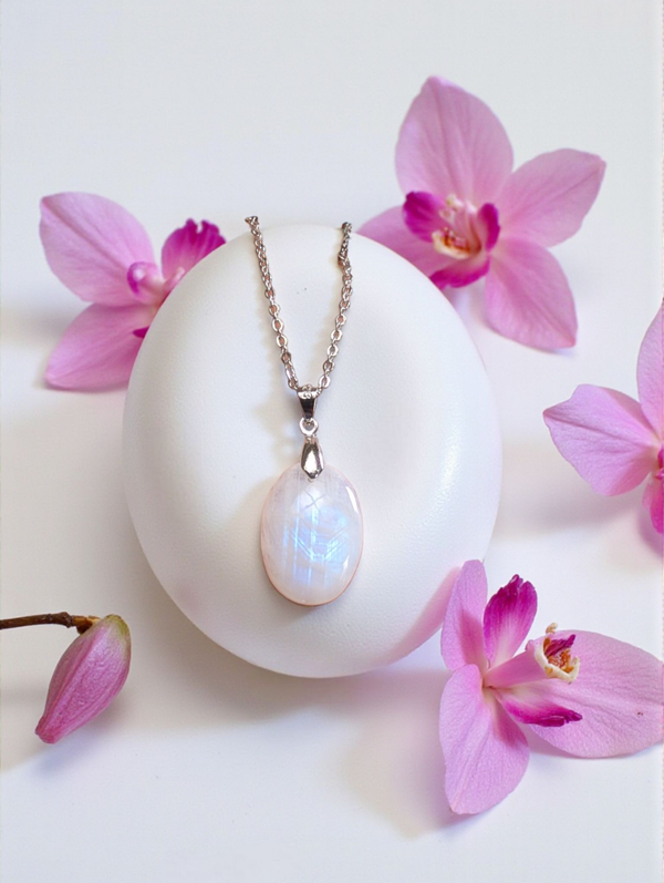 Pendentif peristerite sur chaîne en acier inoxydable n°5