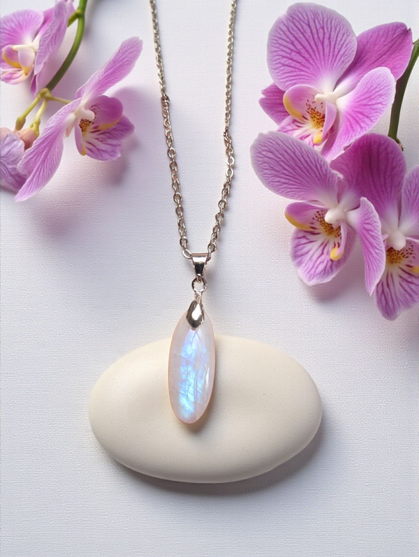 Pendentif peristerite sur chaîne en acier inoxydable n°7