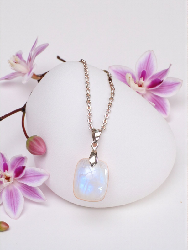 Pendentif peristerite sur chaîne en acier inoxydable n°9