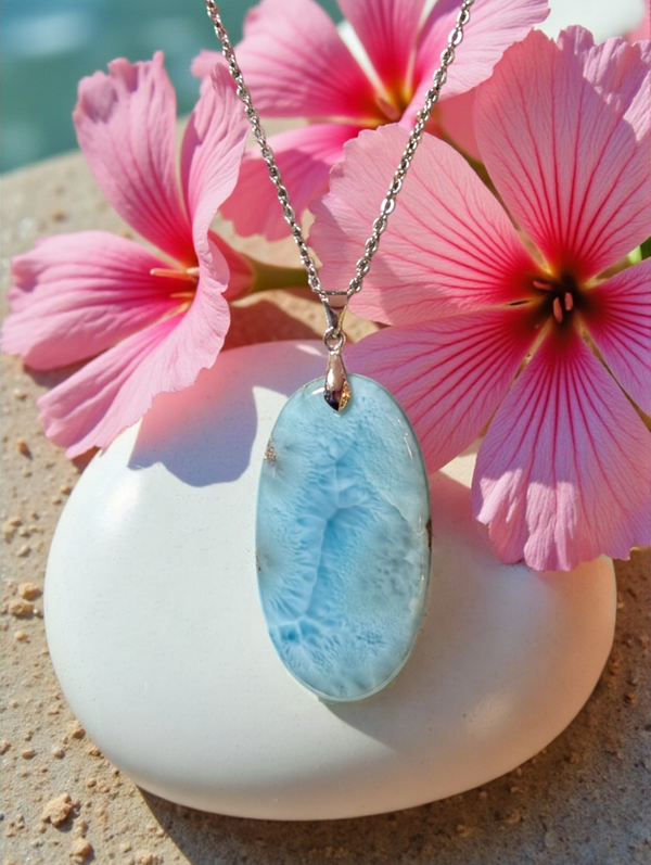 Pendentif en larimar sur chaîne en acier inoxydable N°15