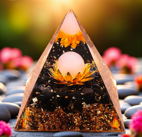 Orgonite lotus quartz rose/obsidienne noire