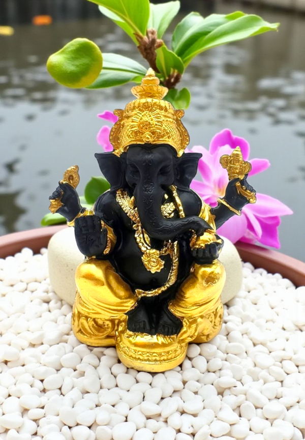 Statue Ganesh noir/or 13cm