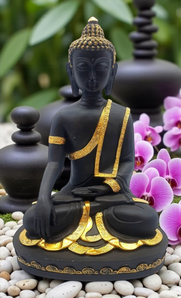 Statue bouddha méditation noir/doré