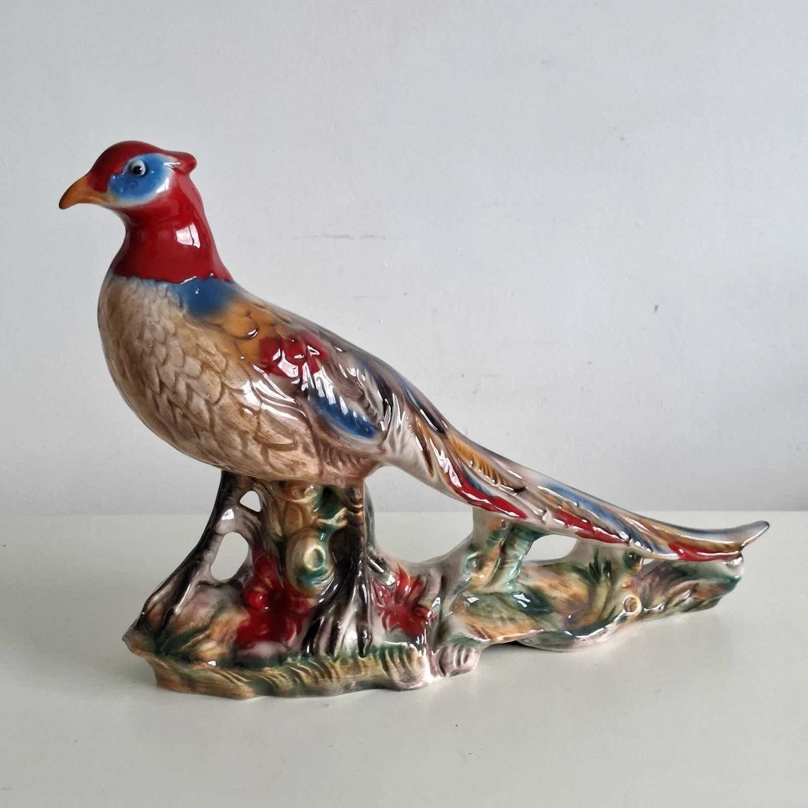Large Porcelain Pheasant Figurine Hand Painted Multicoloured Vintage Decor