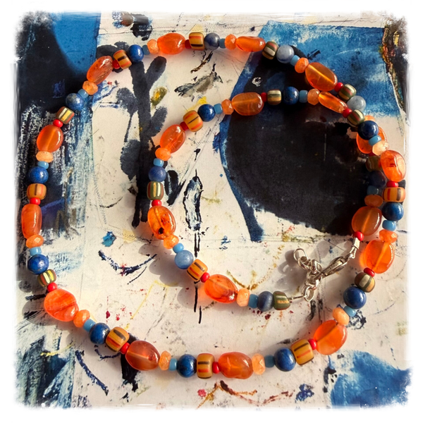 Halssnoer glas en carneool