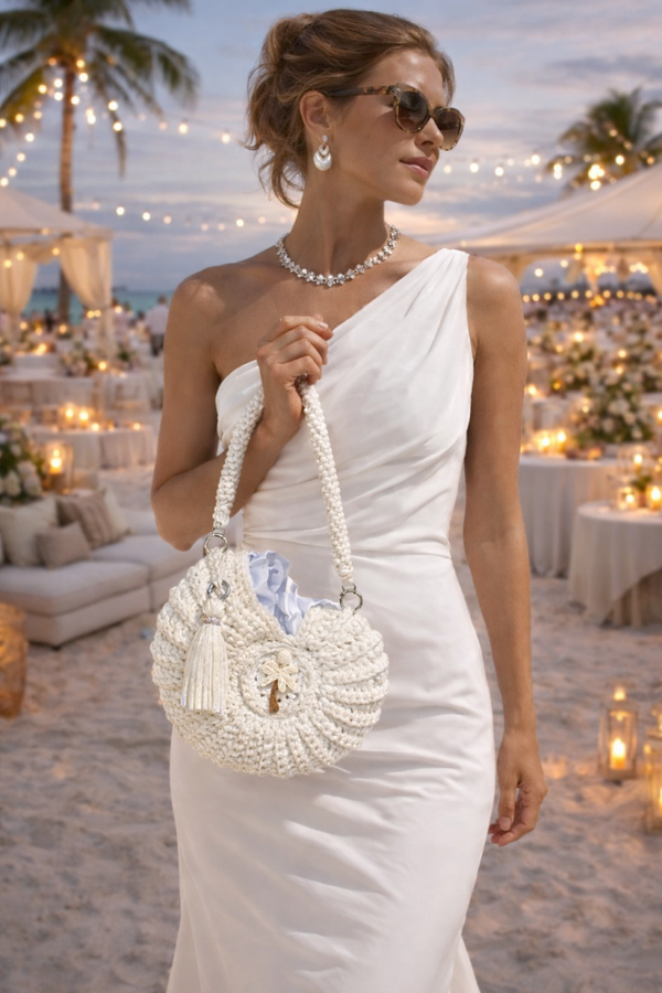 Schelp tas, kleur Pearl White metallic