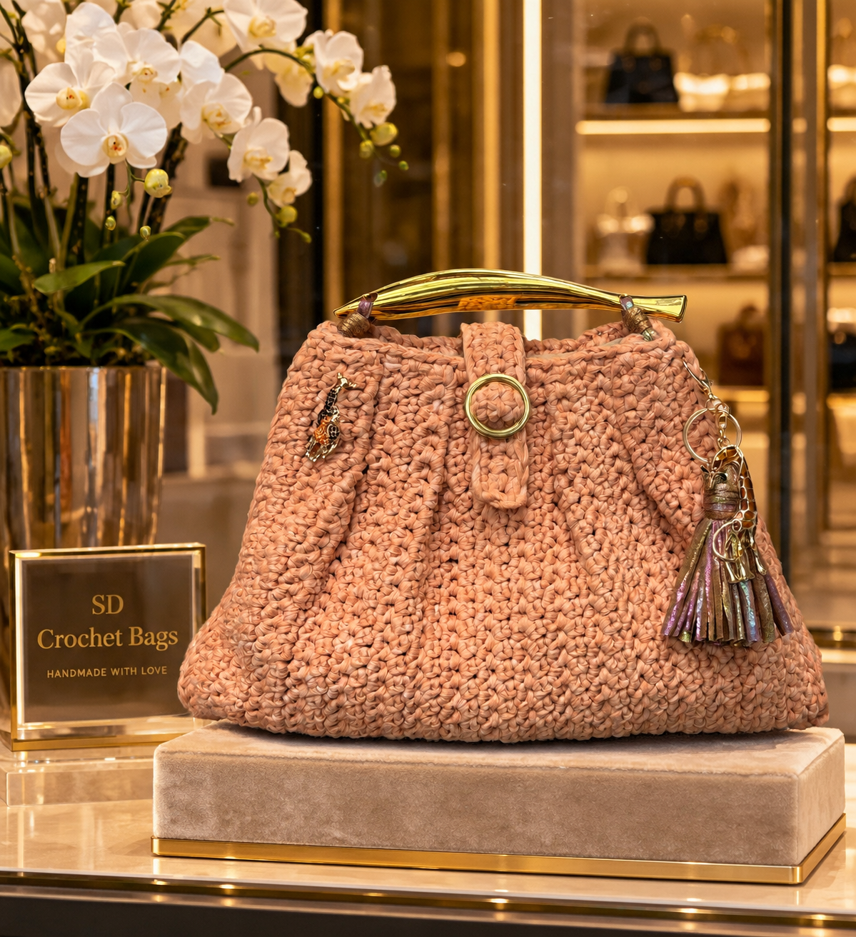 Crochet bag “Rosé d’Or“